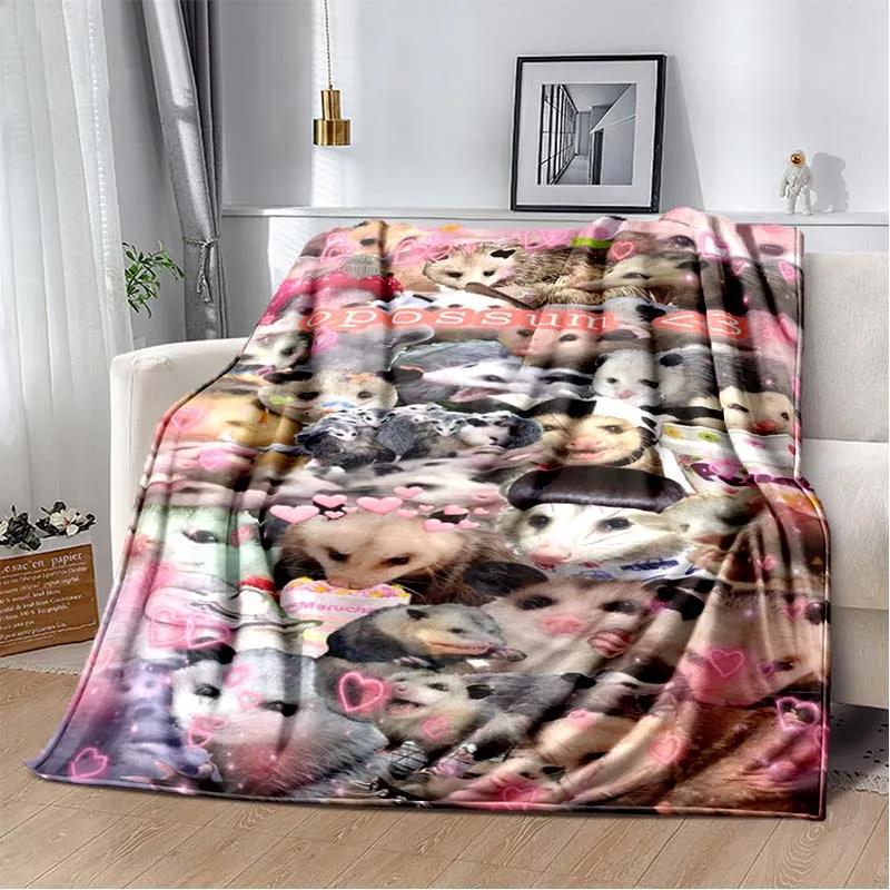 Opossum Screm Cute Pattern Blanket Flannel Plush Blanket Possum Animal Soft Throw Bedroom Sofa Warm Blanket Picnic Blanket Gift