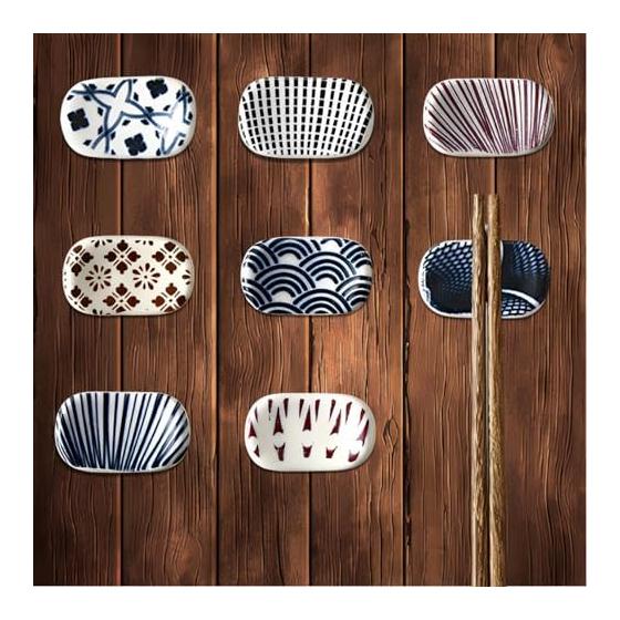 Fogman Chopstick Rests, Stylish & Cute Ceramic Chopstick Holders, Japanese Style, Set of 8 (Chic), Underglaze Color, High-Temperature Fired (1300),
