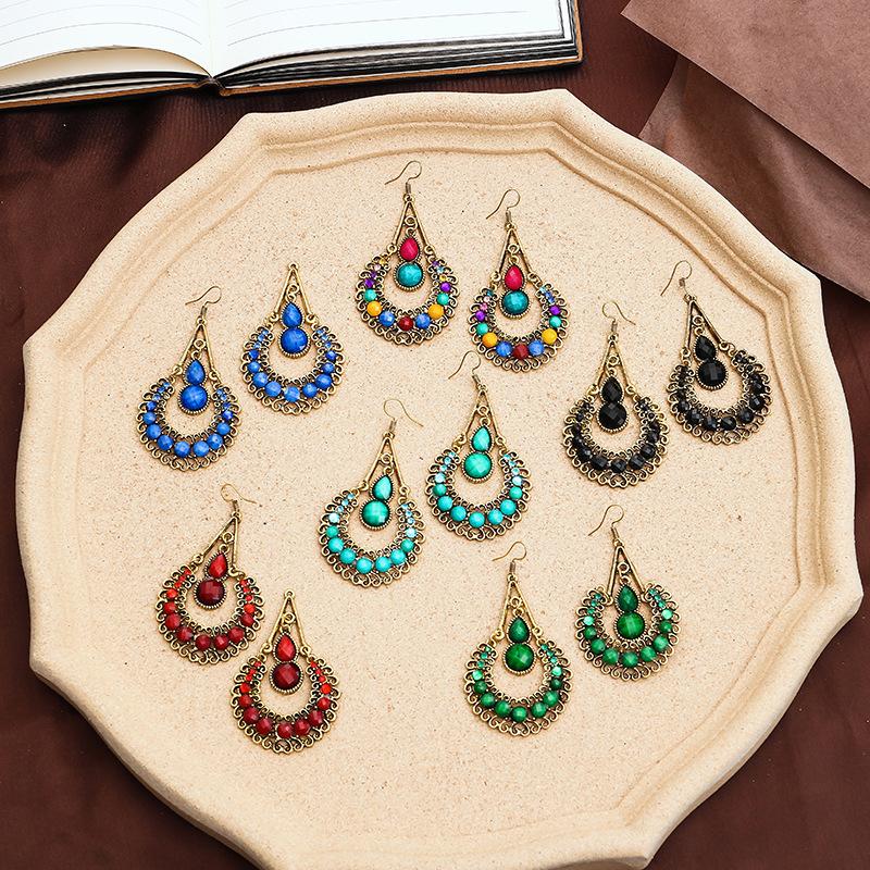 Ethnic Boho Women Drop Dangle Earrings Geometric Carved Hollow Bead Crystal Antique Bohemian Wedding Earring