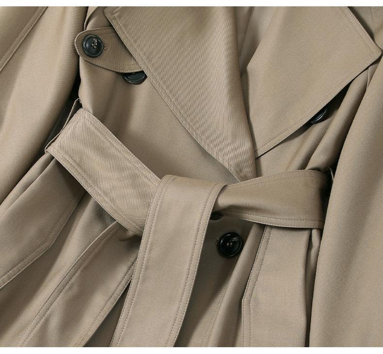 Women's Gray Mid-Length Trench Coat - 2025 Spring Autumn, Korean Petite Design, British Style