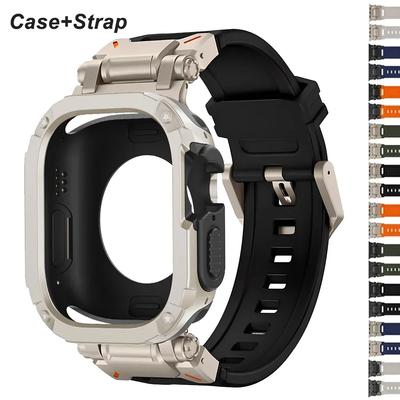 Pasek+Etui do Apple Watch Band Ultra 2 49mm 44mm 45mm Etui ochronne z TPU Pokrowiec Silikonowa Bransoleta dla IWatch Serii 9 8 7 6 5 4