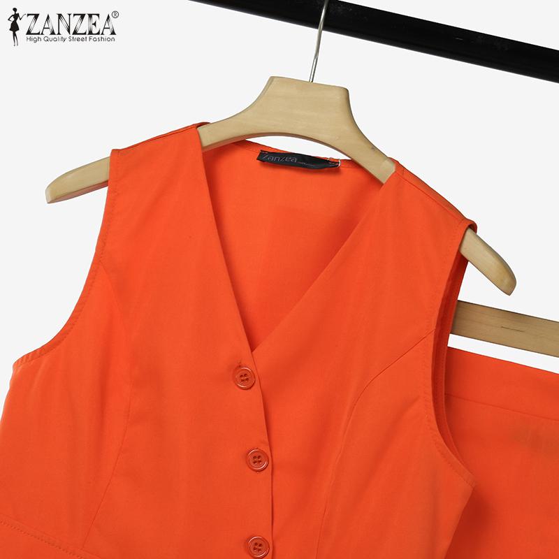 ZANZEA Women Sleeveless Vest Tops and Skirts Summer Two Piece Suit Sets