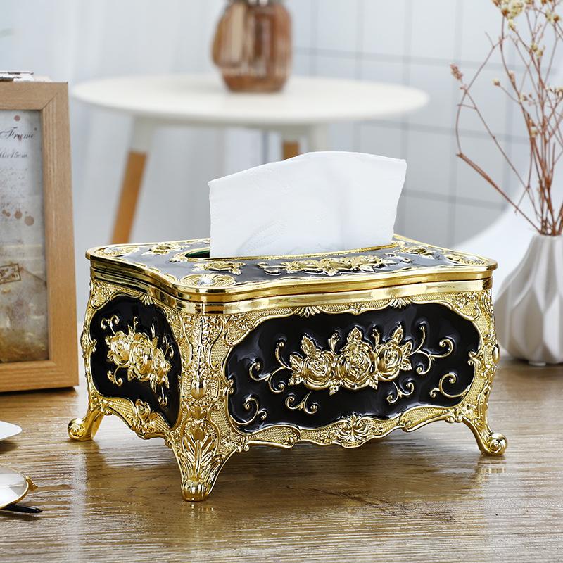 European-style Tissue Box Living Room Desktop Tissue Box Retro LuxuryTissue Case Rose Patterned Napkin Holder Home Decoration