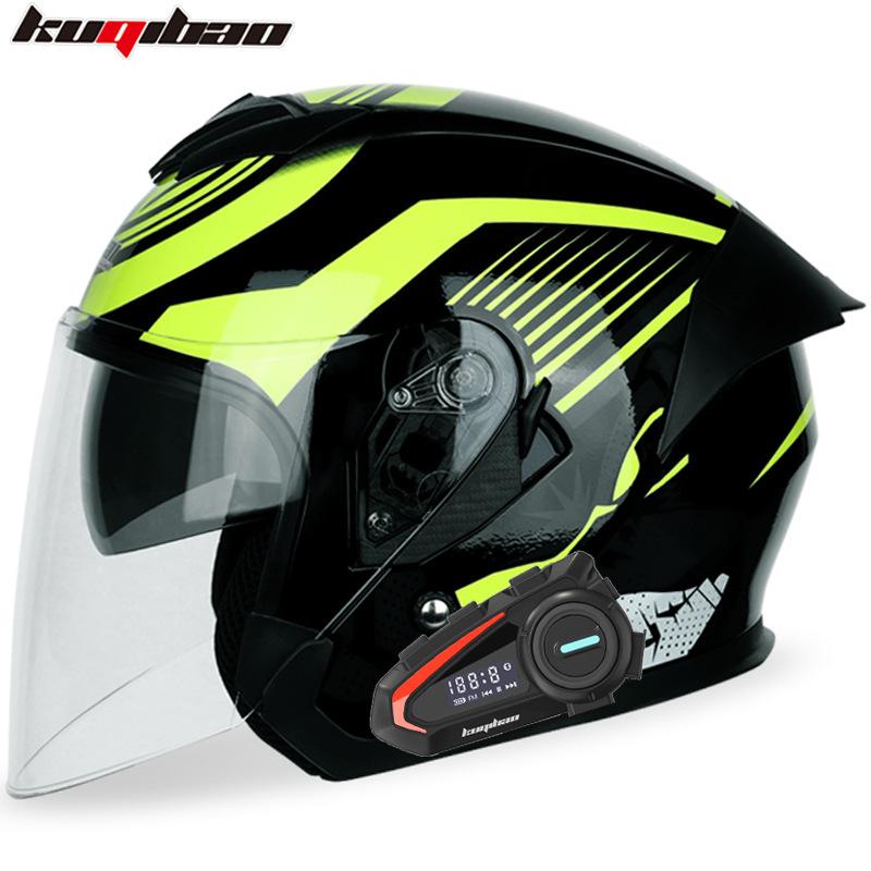 Kuqibao Dual Lens Motorcycle Bluetooth Helmet Motorcycle Helmet Half Helmet Long Range Four Seasons Universal Half Cap