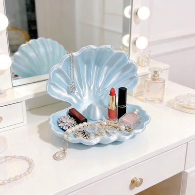 3D-Printed Shell Shape Jewelry Organizer Tray Pearl Luster Desktop Storage Decoration for Earrings Rings Bracelets Lipstick Gift