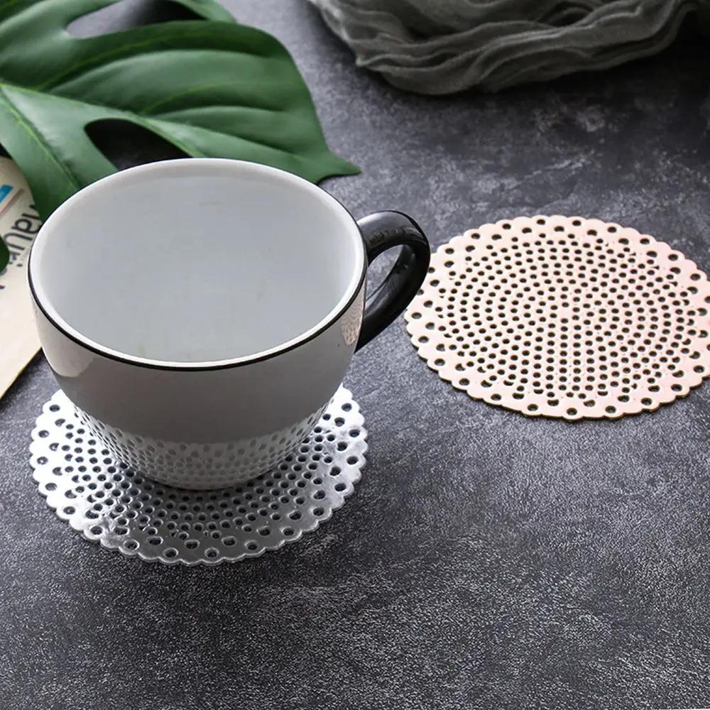 Hollow PVC Bronzing Coaster Table Mat For Coffee Tables Tableware Cup Pads Christmas Decoration Kitchen Accessories