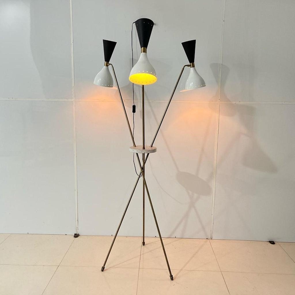 Stilnovo Style Tripod Floor Lamp - 1950 Mid Century Modern Floor Lamp with 3 Arms and 3 Legs