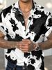 Camicia Casual Stampata da Uomo, Camicia a Maniche Corte con Stampa Mucca a Contrasto Bianco e Nero, Camicia Bottoni Casual con Collo Cubano, Rinfrescante e Traspirante per l'Estate