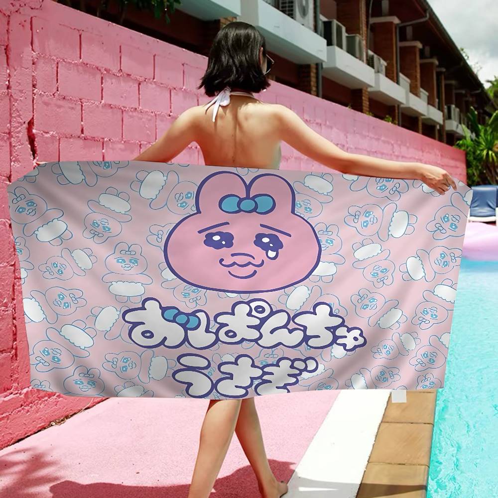 Cute cartoon pink O-Opanchu U-Usagi Microfiber Blanket Quick Drying Beach Towels Oversized Printing Super Absorbent Pool Towel