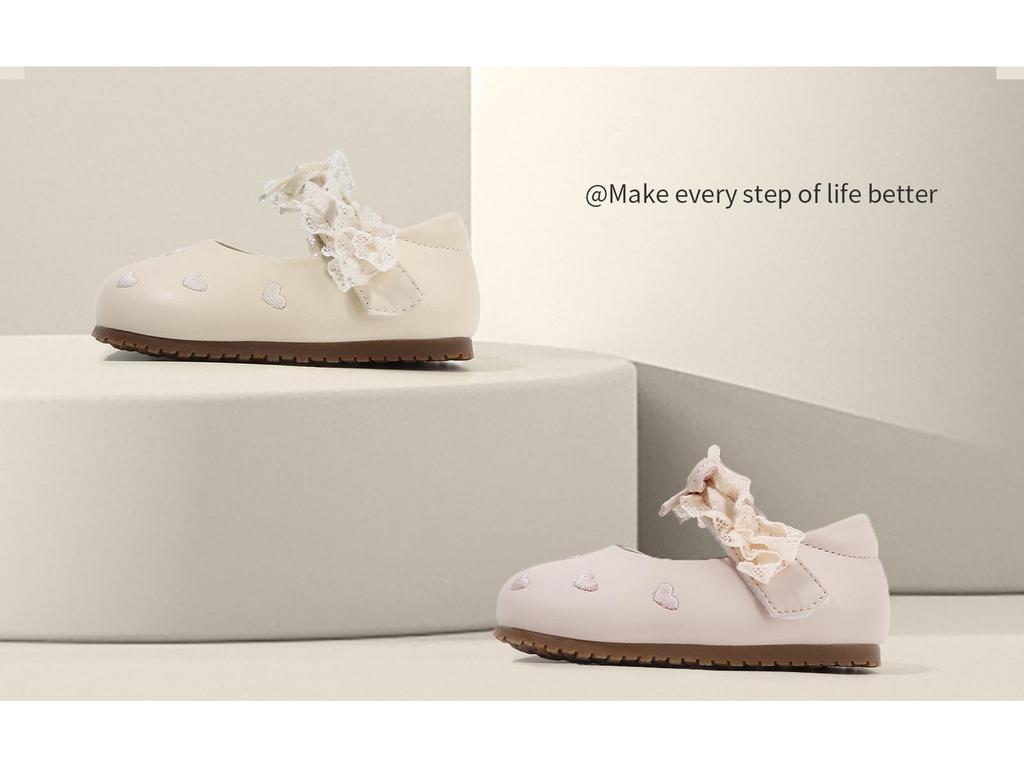 Frühling 2026 Baby-Schuhe zum Laufenlernen mit Spitzenbesatz: Weiches Leder, rutschfeste Sohle für Mädchen