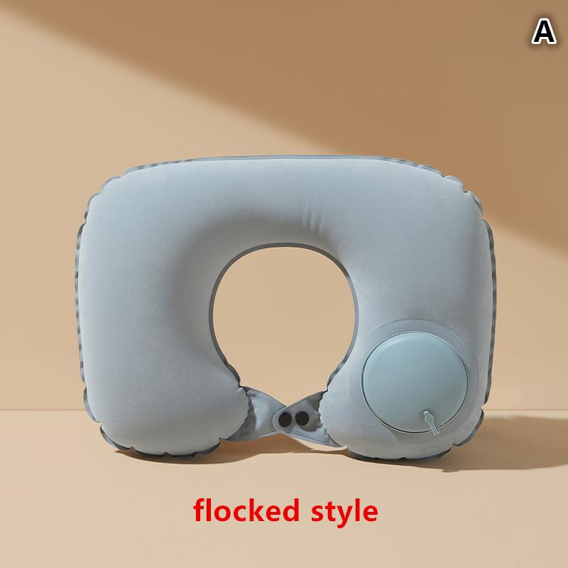 

Надувная портативная подушка для шеи с флоковым покрытием, которую можно хранить и надувать самостоятельно, подходит для путешествий на открытом воздухе, деловых поездок, кемпинга A серый