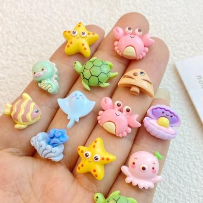 30Pcs New Cute Resin Cartoon Ocean Series Crab, Turtle, Octopus Flat Back Ornament Jewelry Making Manicure Hairwear Accessories,DIY Nail Supplies