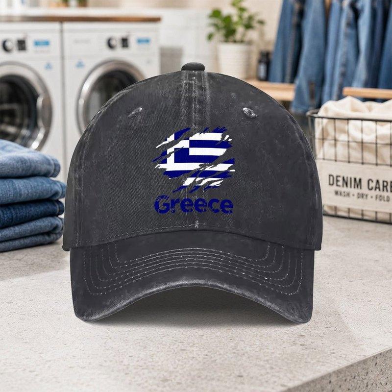 Greek Flag Distressed Washed Baseball Cap Adjustable Lightweight Duckbill Hat for Parties Gatherings Fashion