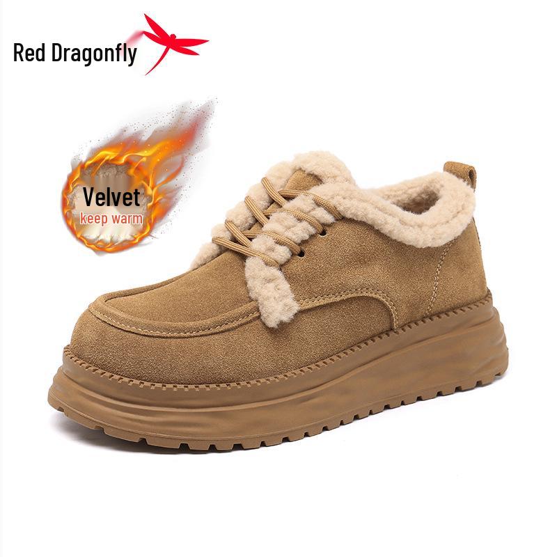 Red Dragonfly Women s Winter Thick Sole Genuine Leather Casual Cotton Shoes with Velvet 40