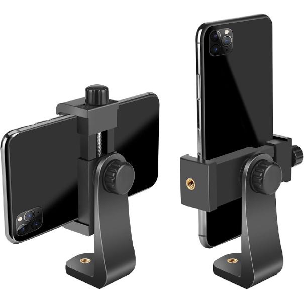 Premium Smartphone Holder/Vertical and Horizontal Tripod Mount Adapter Rotatable Bracket with 1/4 Inch Screw/Adjustable Clip for iPhone, Android Cell