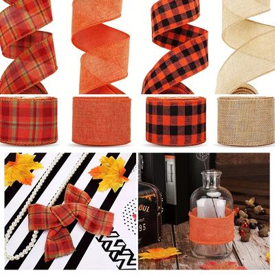 4pcs Craft Ribbon Imitation Hemp Ribbon Wire Wire Edge Linen Ribbon Christmas Decoration Red Plaid Ribbon For Festive Decoration