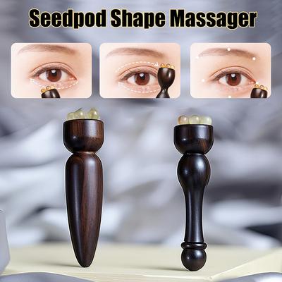 Sandalwood Eye Massage Stick with Five Beads LotusSeedpod Gua Sha Face Massager for Skin Care Reduce Puffiness Face Massage Tool