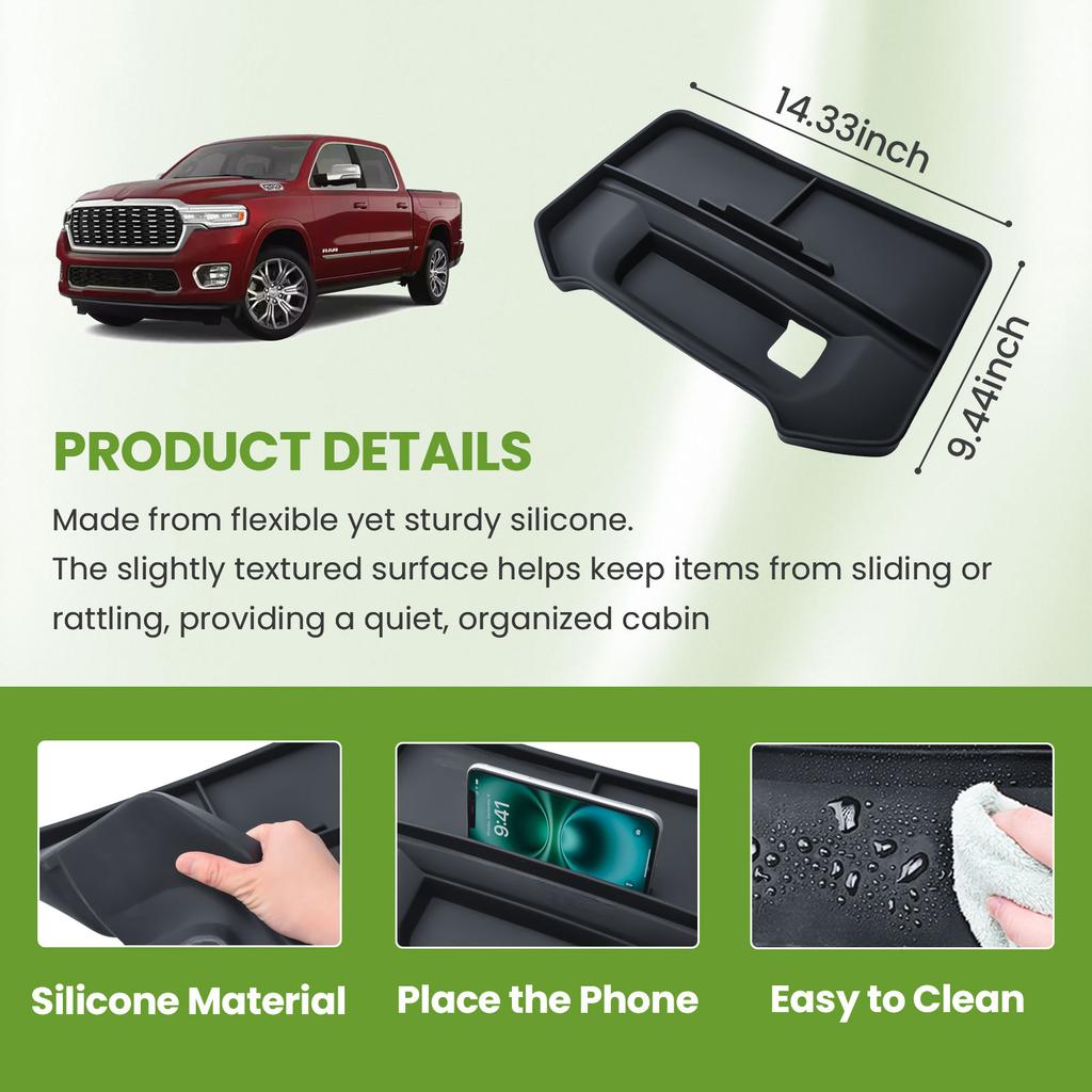 Center Console Dashboard Storage Organizer Tray for 2019-2025 Dodge RAM 1500 Interior Dash Board Behind Screen 12 Inches Car Box