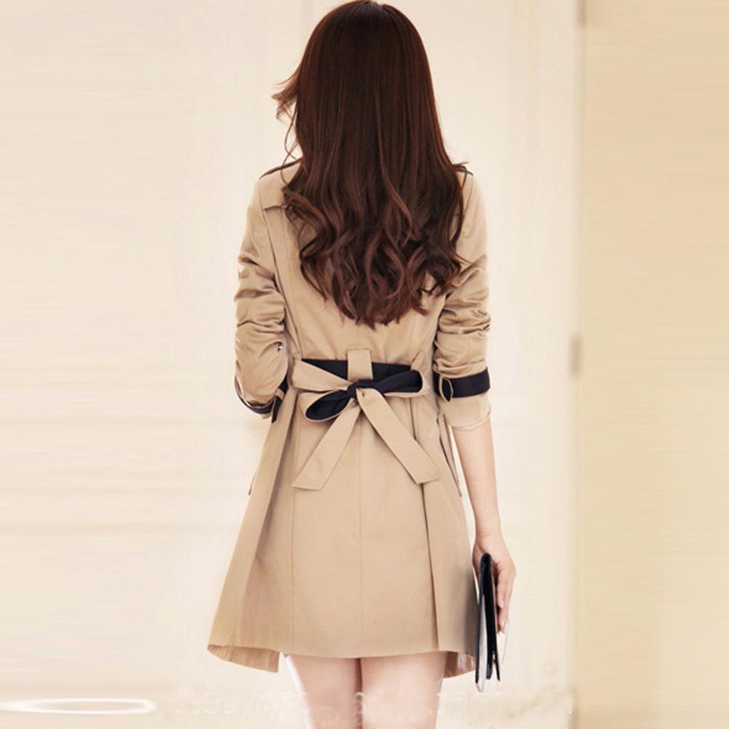 Fashion Women Winter Autume Buttons Back Bow Bandgae Windbreaker Jacket Coat Top