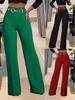 Women's High Waist Straight Leg Pants with Metal Buckle - New Solid Color Fashion Arrivals
