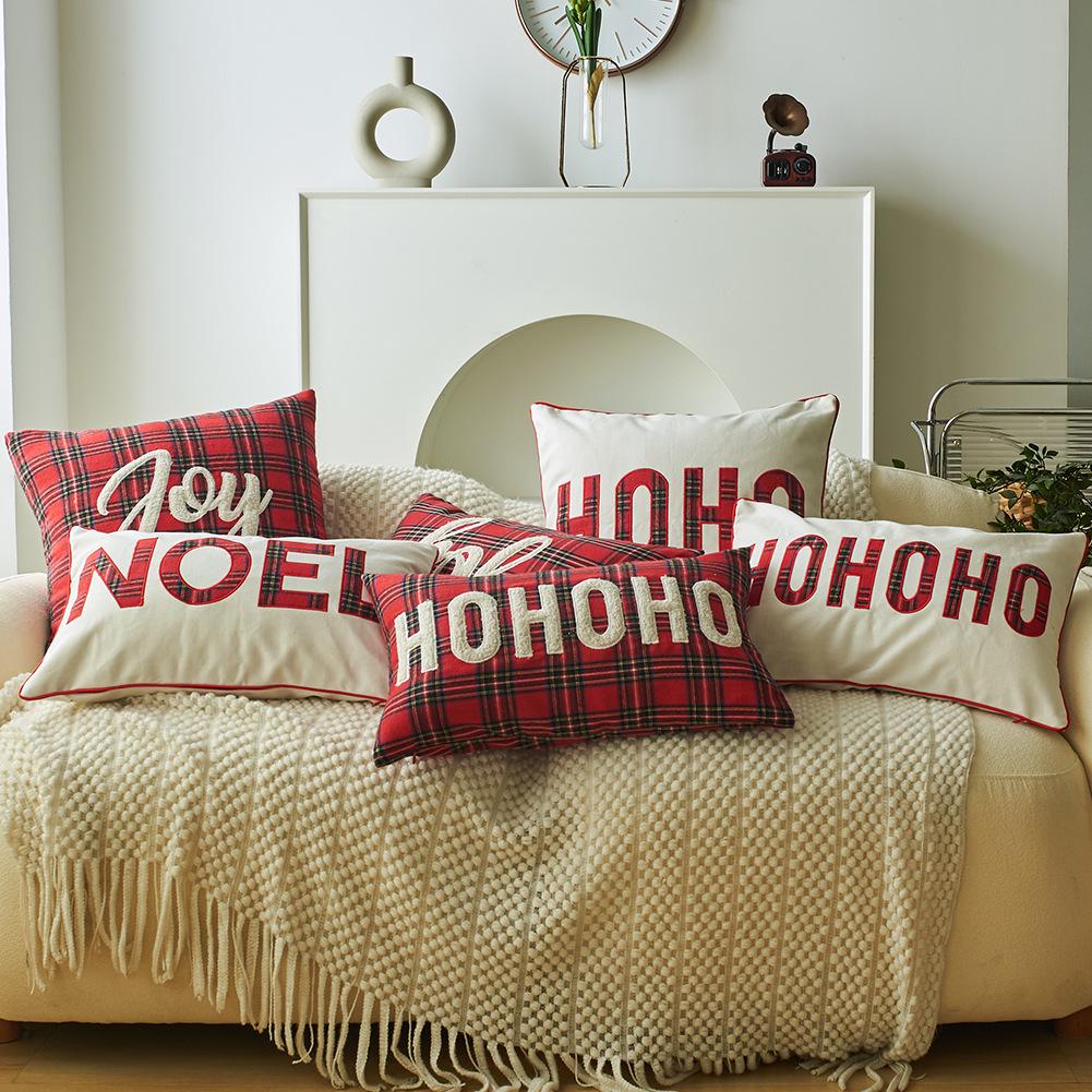 Christmas Plaid Pillowcase with Embroidered Letters