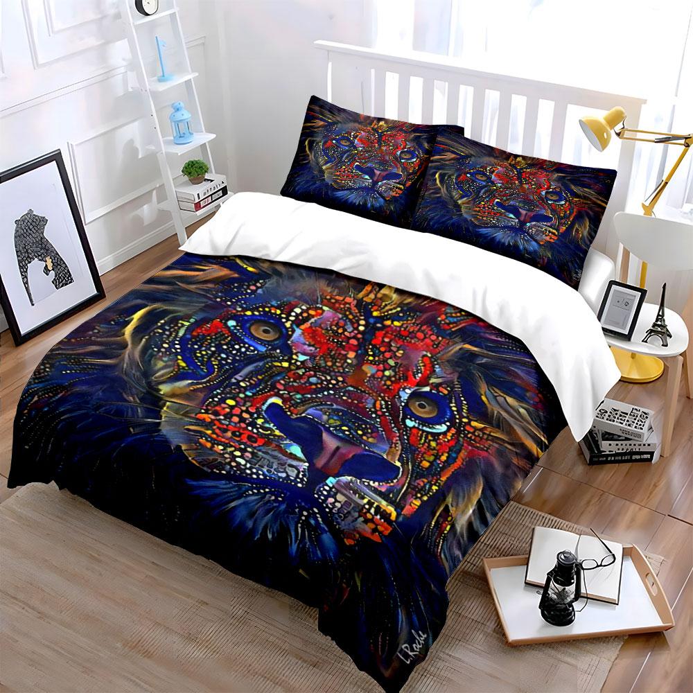 Colorful Lion Face Pattern. Bedding Sets Duvet Cover Sets Duvet Covers Pillowcases(1*Duvet Cover 2*Pillowcases Without Duvet Insert)