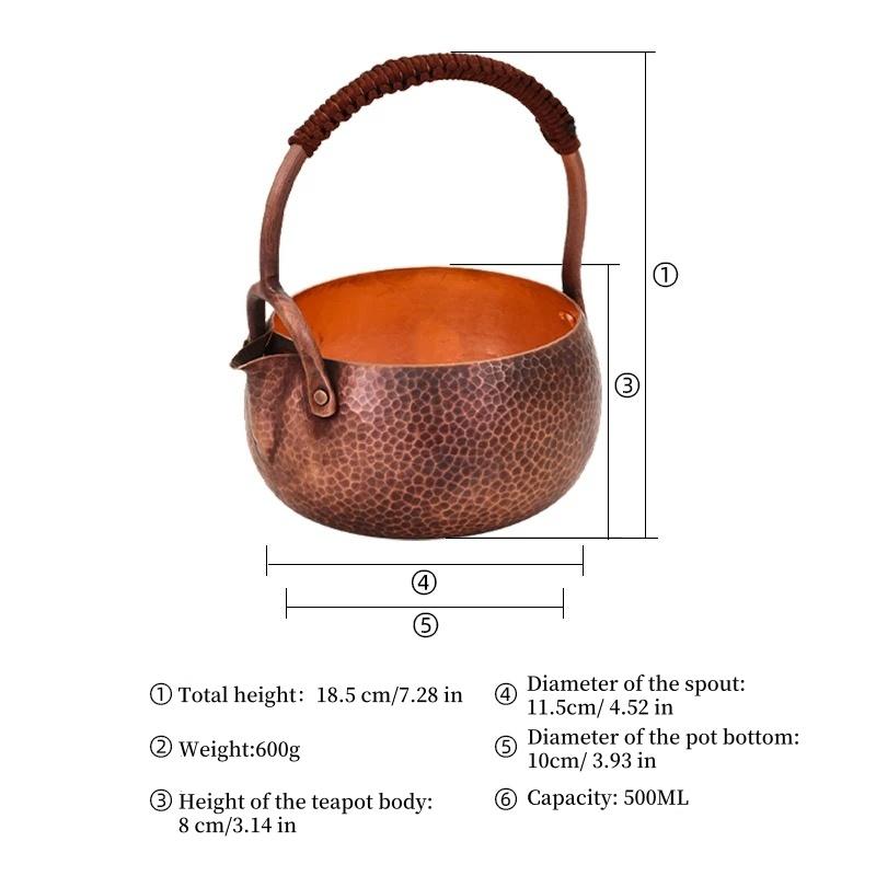 Vintage Pure Copper Water Kettle ,Hammer Texture Weave Portable 500 Ml Heat Resistant Filter Kettle,Tradition Handcrafted Teapot