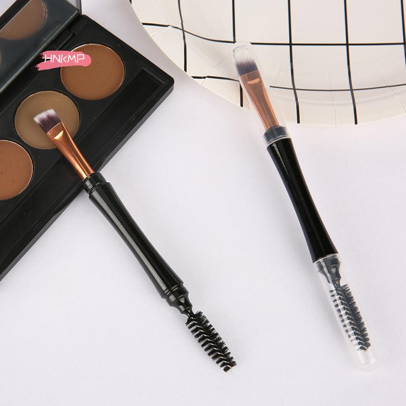 1Pc Mini Dual Ended Makeup Brush for Eyebrow Eyeshadow Eyeliner with Dust-proof Cover - Contouring Cosmetic Tool
