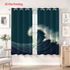 Set Of 2 Dark Blue Ocean Wave Pattern Curtains Flat Printing Semi Transparent Polyester Fabric Top Design Living Curtain With Grommet
