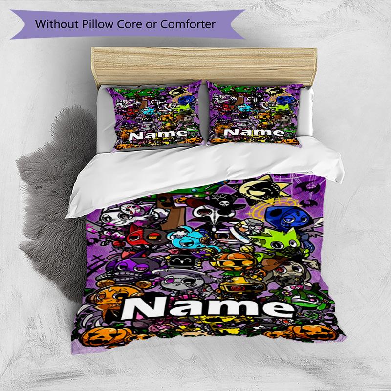 3pcs Duvet Cover Set (1*Duvet Cover + 2*Pillowcase, Without Core), Custom Name Sprunki Game Pattern Bedding Set, Home Bedroom Decor Gift