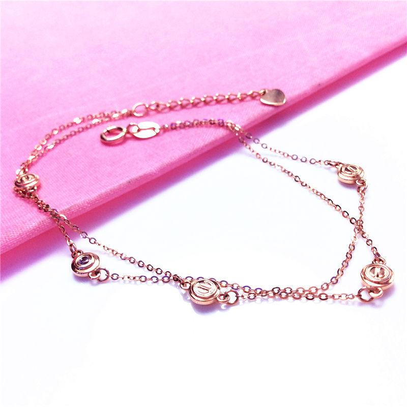585 Purple Gold Exquisite Delicate And Shiny Round Bracelet, Rose Gold-Plated Zircon Double-Layer Bracelet.
