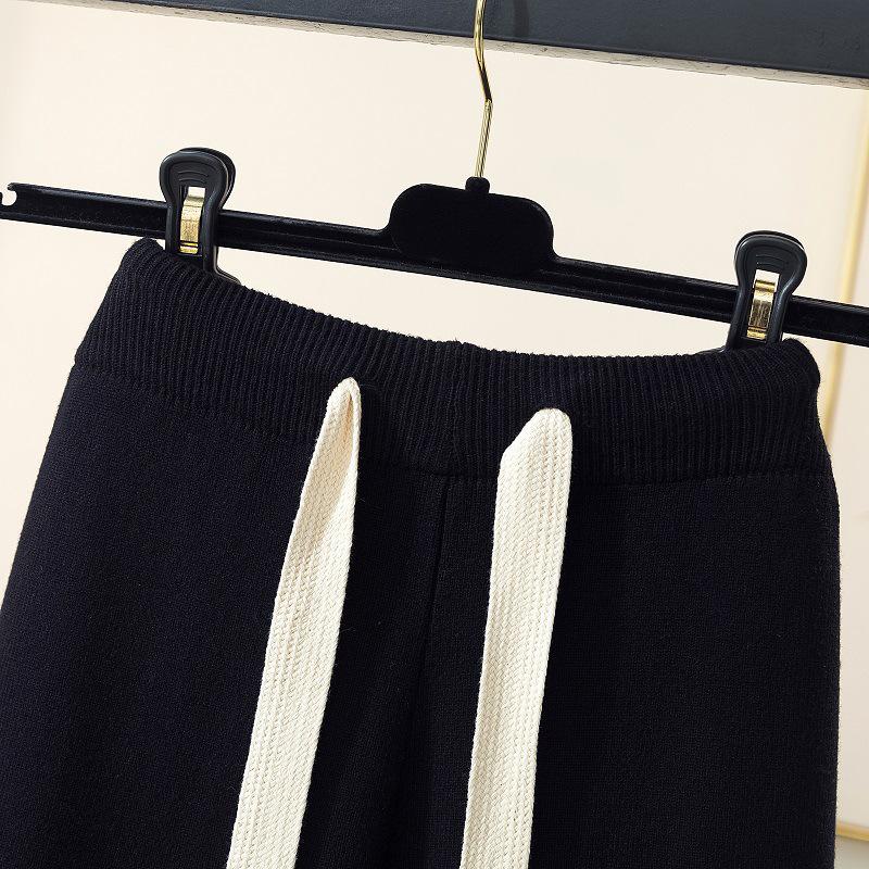 2024 Women's Autumn High Waist Elastic Knitted Wide-Leg Pants - Casual, Loose, and Draped Style