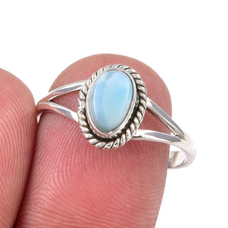 

Natural Republic Larimar Gemstone Handmade 925 Sterling Silver Ring S.8.5 y1Z34