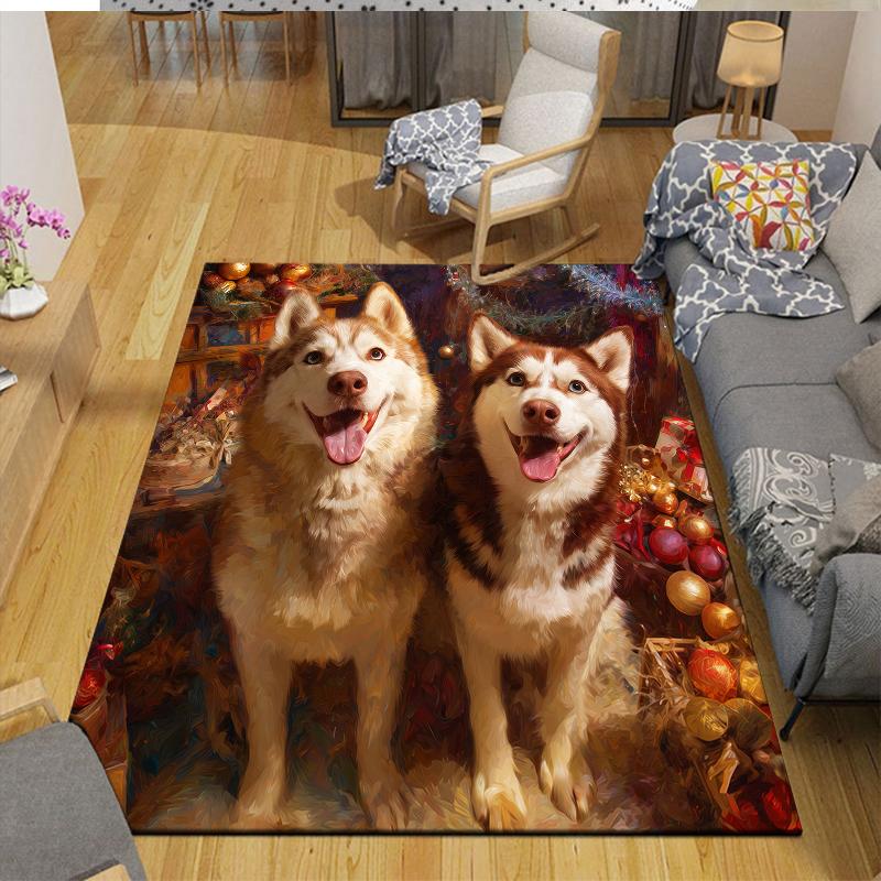 Weihnachtshund Heim Sofa Dekoration für Wohnzimmer & Schlafzimmer, Rutschfeste Spiel Flannel Bodenmatte für Spielzimmer