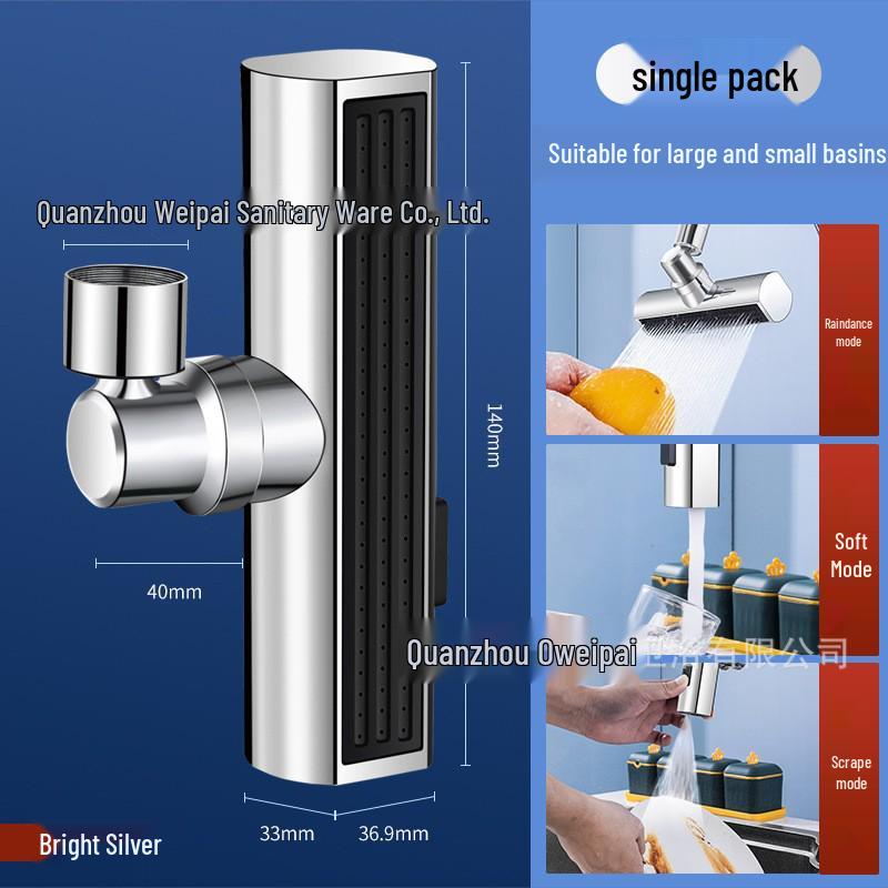 Univerzální otočný prodlužovač kohoutku: Třímódová vodopádová výpusť, tlakově odolná proti stříkání.