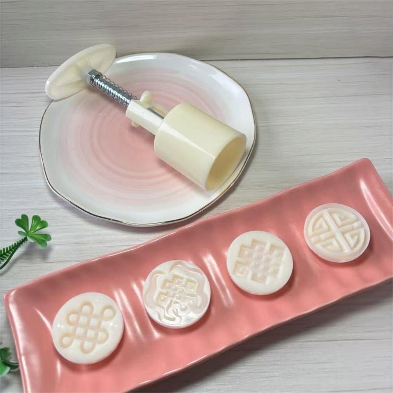 Chinese Knot Pattern Mooncakes Molds Set With 4 Interchangeable ABS Plastic Press Easy to Clean Baking Pastry Tool