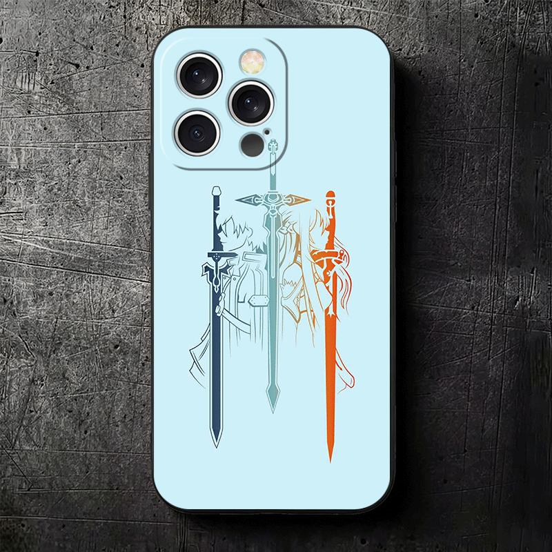 S-Sword O-Online SAO Anime Soft Phone Case for iPhone 16 16E 17 Air 15 Pro Max 14 Plus 13 Mini 11 12 7 Black Cover Back Shell