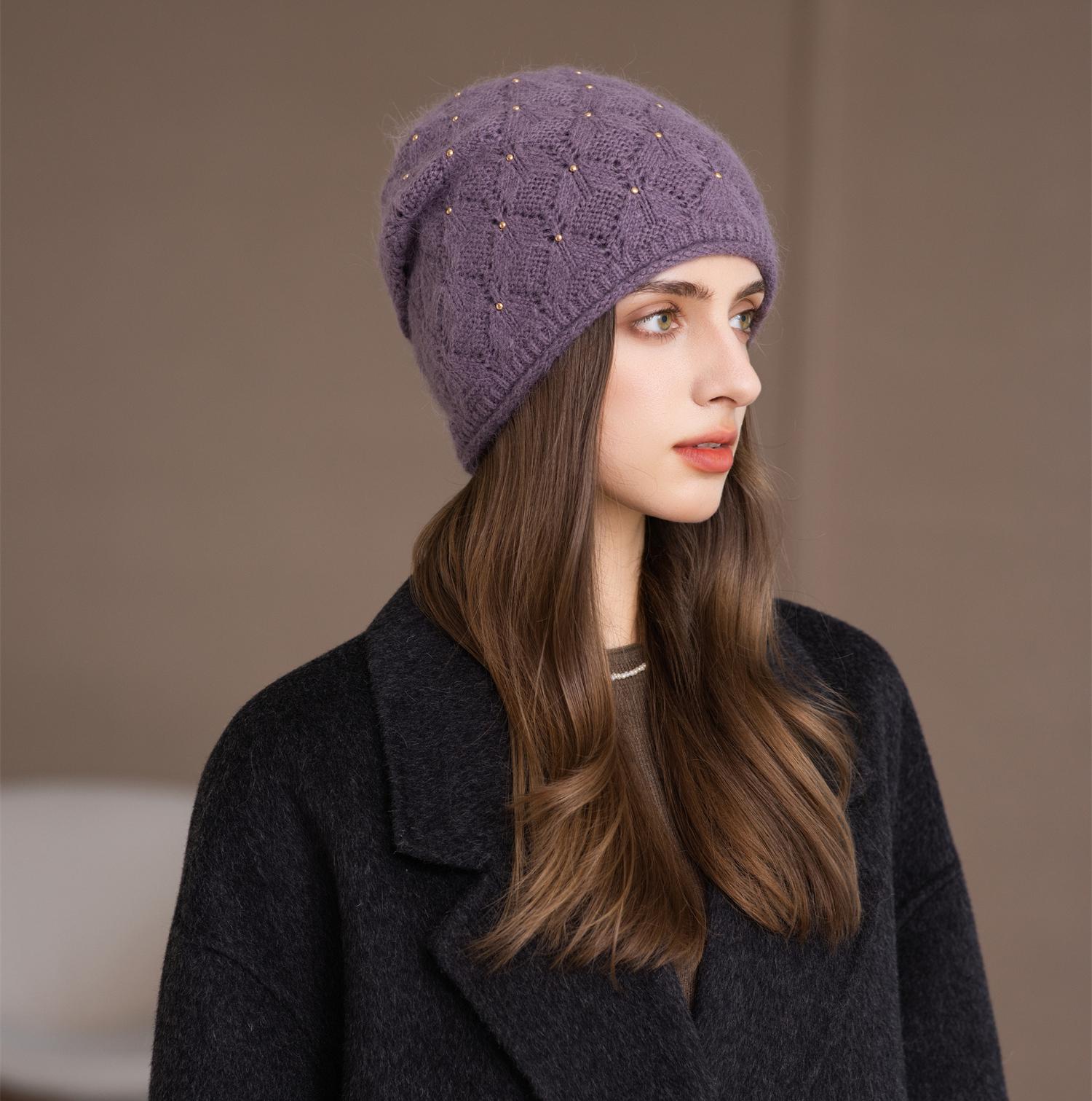 

Winter Hats For Women Beanie Hollow Beads Knit Hat Keep Warm & Cold-proof Casual All-matching Headwrap Baggy Cap Female 56-58cm армія зелений колір