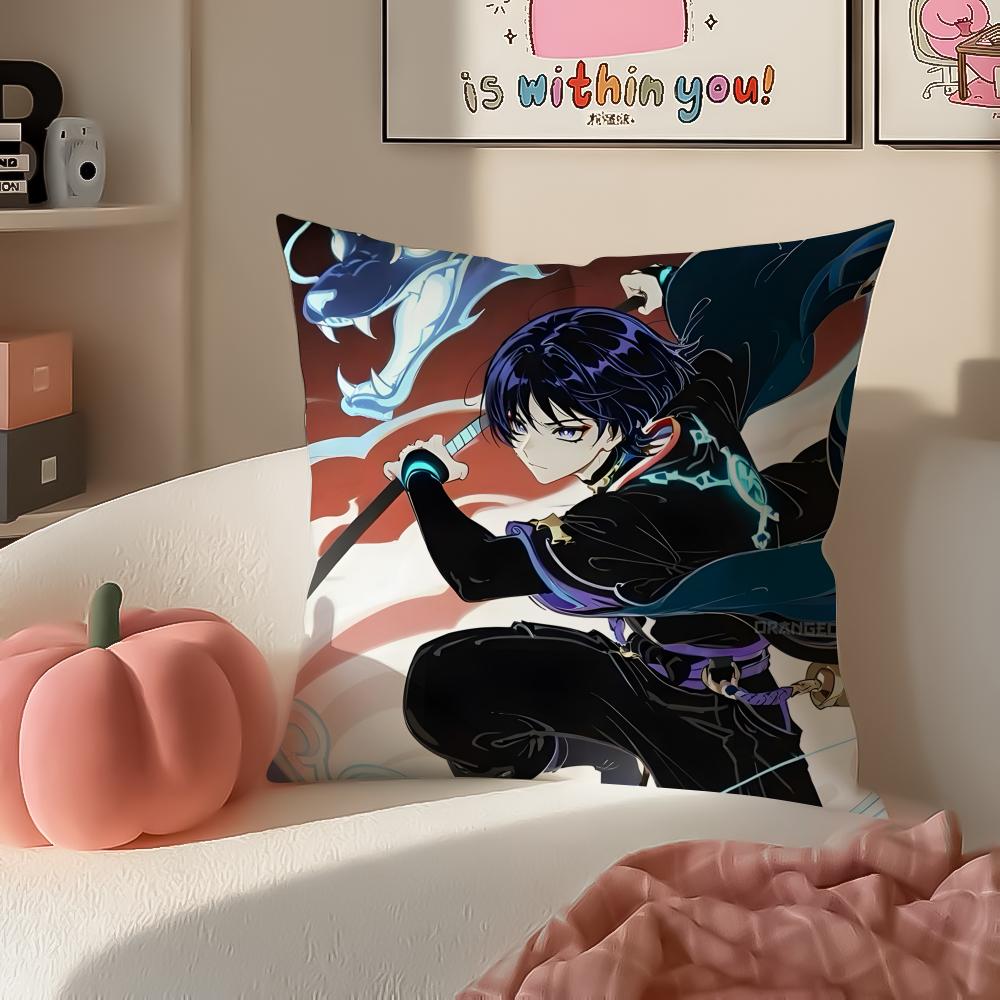 Game Genshin Wanderer Scaramouche Cushion Cover Pillowcase Short Plush Invisible zipper Room Sofa Cushion Cover