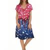 Women's Casual Fashion V-Neck Short Sleeve Floral Print Midi Flowing Dress