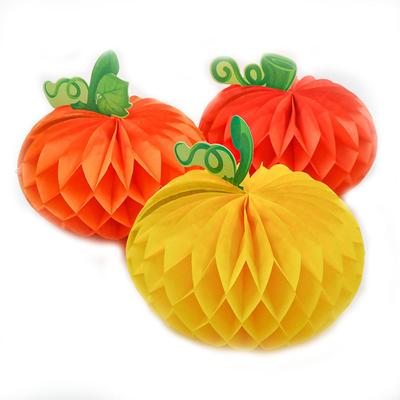 Pumpkin Honeycomb Balls With Fold Fans Paper Plants For Thanksgiving Party Backdrop Hanging Ornaments Decoration Supplies