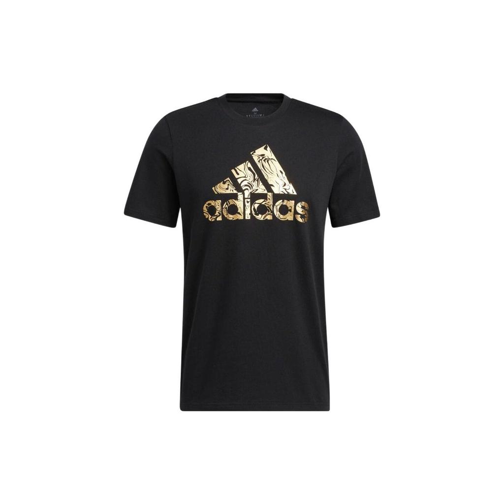 adidas T-shirty Męskie Czarne Okrągły Dekolt Umiarkowany Prosty Krój HK9157
