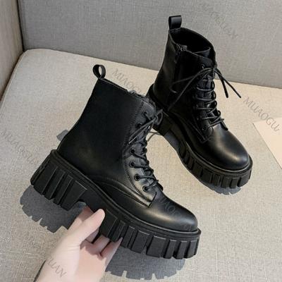 Autumn Winter New Soft Leather Ankle Boots Ladies Shoes Platform Lace Up Chelsea Black White Short Botas Thick Heeled Botines