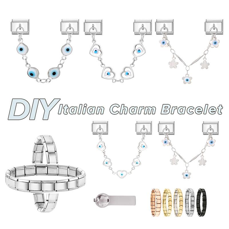 Fashion Butterfly Heart Devil Eyes Daisy Tassel Chain Italian Charm Links Fit 9MM Bracelet Stainless Steel Women DIY Making Gift
