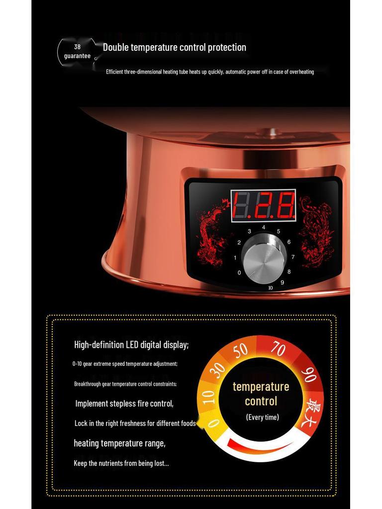 Elektrischer Lila Kupfer Doppelnutzungs-Hot Pot: Einstellbare Temperatur Shabu-Shabu Lamm Hammelfleisch Holzkohle und Plug-in Warmhalte Kupfertopf für den Heimgebrauch