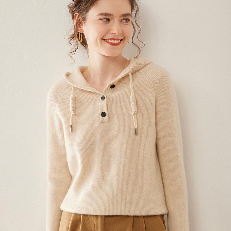 Women's Casual Cashmere Drawstring Sweater - Versatile Knitwear for Autumn and Winter