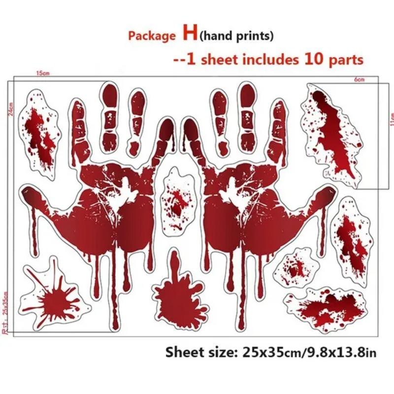 

1 упаковка, кровавая наклейка на Хэллоуин с отпечатком руки и ноги, самоклеящаяся наклейка на окно, ужас, брызги крови, обои для вечеринки на Хэллоуин, прозрачная наклейка