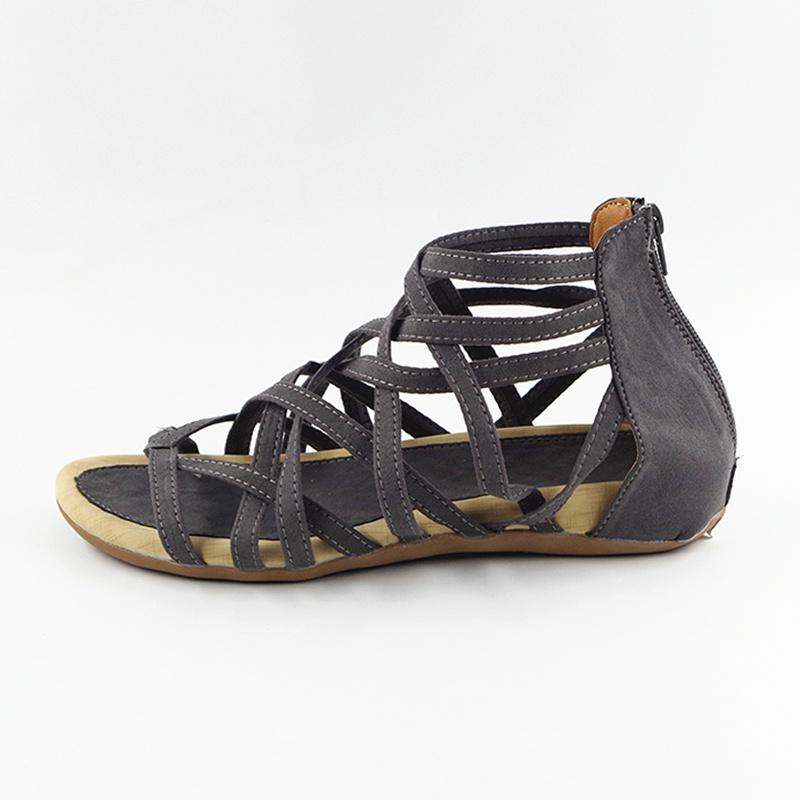 New Women Open Toe High Tops Sandals Comfy PU Leather Hollow Out Summer Shoes Boho Style Bandage Back Zipper Beach Shoes