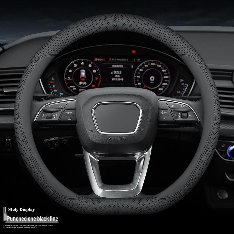 D-Shaped Genuine Leather Steering Wheel Cover: Non-Slip, Sweat-Absorbent, Ultra-Thin, Breathable, Universal Fit for All Seasons