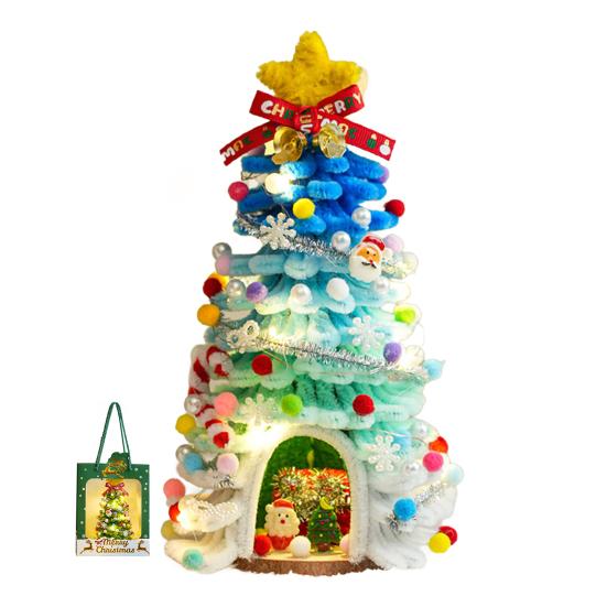 DIY Pipe Cleaners Christmas Tree Kit with String Light Twistable Plush Stick Xmas Tree